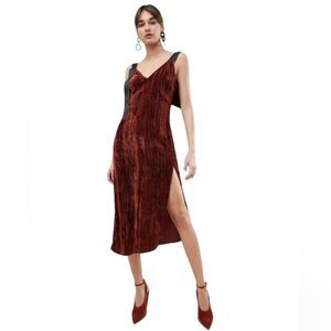 ASOS brown velvet asymmetrical hem midi dress size 10
